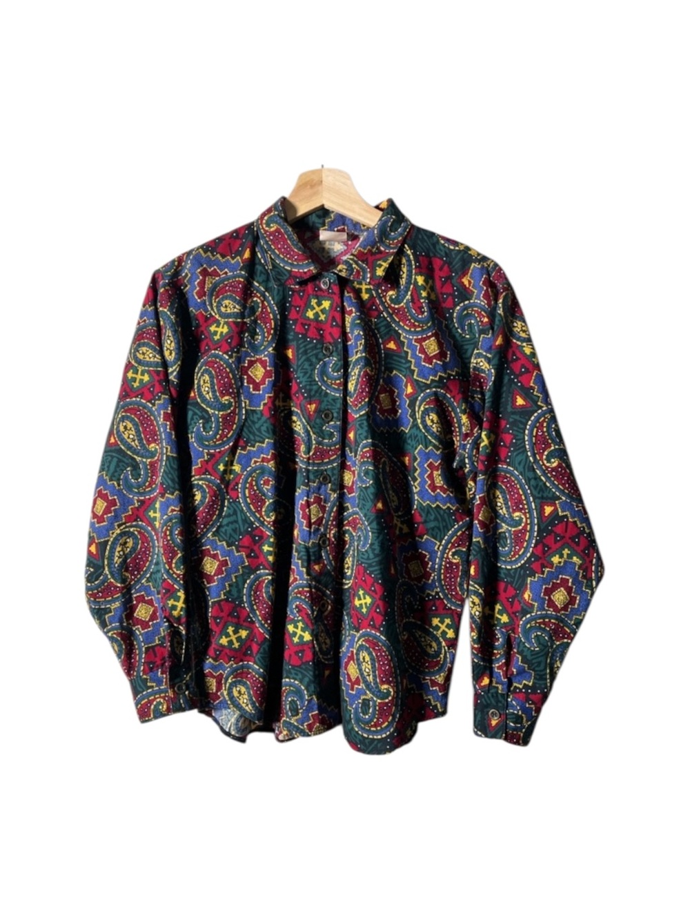 Vintage shirt 80s Aztec paisley print button down blouse retro colourful